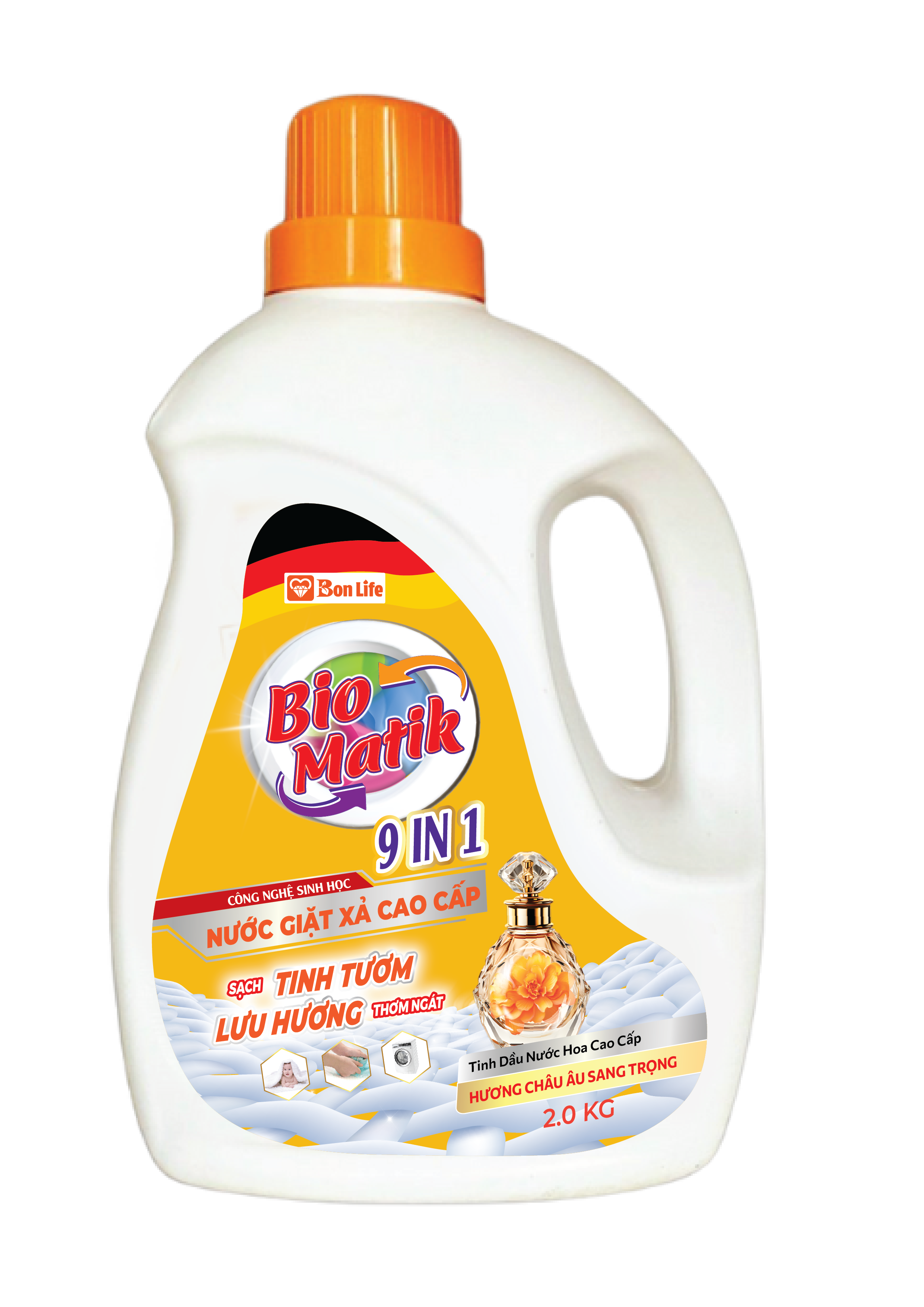 Nước Giặt Xả 9in1 Sinh Học Cao Cấp Bio Matik - Can 2L Hương Nước Hoa
