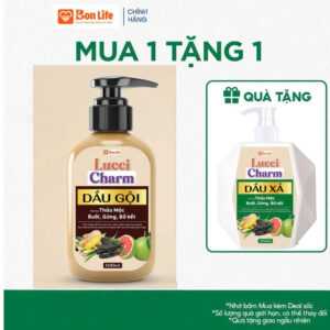 Dầu Gội Thảo Mộc Gừng Sả Bưởi Bồ Kết Lucci Charm 500ml - Tặng Dầu Xả Thảo Dược 250ml